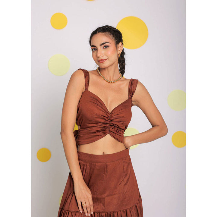 Kaori By Shreya Coffee Brown Crop Top Skirt (Set of 2)