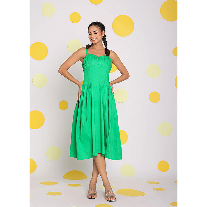 Kaori By Shreya Women Green Relaxed Solid Cotton Midi Dress