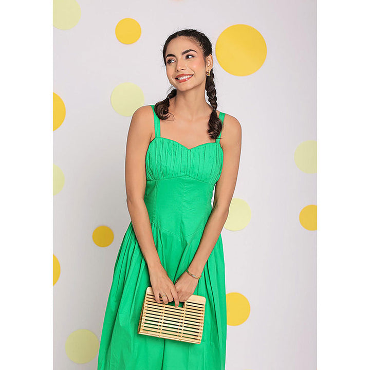 Kaori By Shreya Women Green Relaxed Solid Cotton Midi Dress