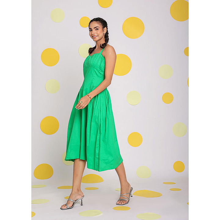 Kaori By Shreya Women Green Relaxed Solid Cotton Midi Dress