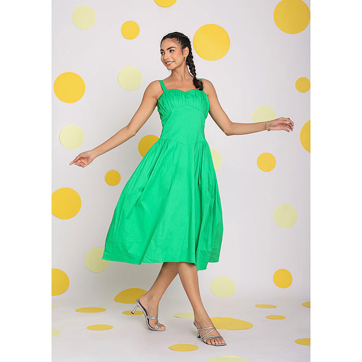 Kaori By Shreya Women Green Relaxed Solid Cotton Midi Dress