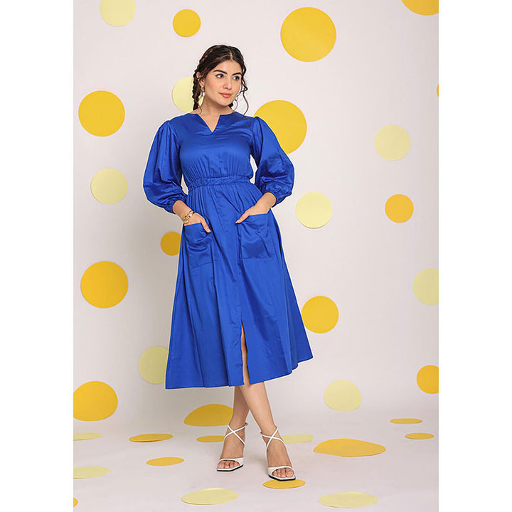 Kaori By Shreya Women Blue Relaxed Solid Cotton Midi Dress