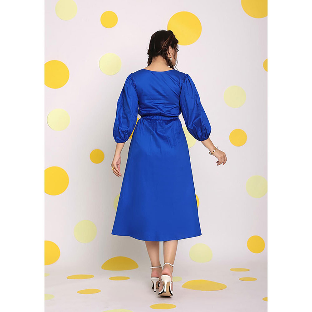 Kaori By Shreya Women Blue Relaxed Solid Cotton Midi Dress