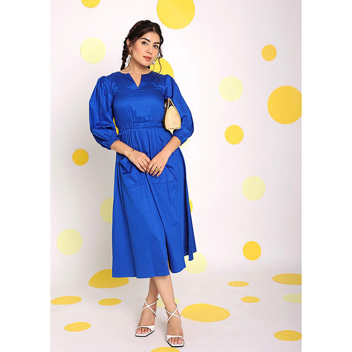 Kaori By Shreya Women Blue Relaxed Solid Cotton Midi Dress