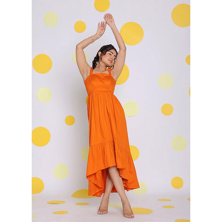 Kaori By Shreya Women Orange Relaxed Solid Cotton Midi Dress