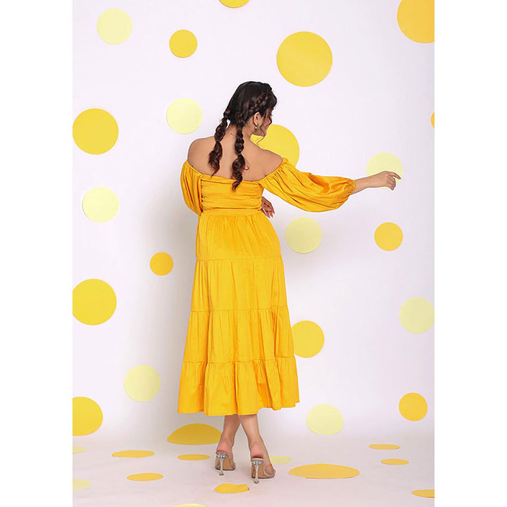 Kaori By Shreya Women Yellow Relaxed Solid Cotton Midi Dress