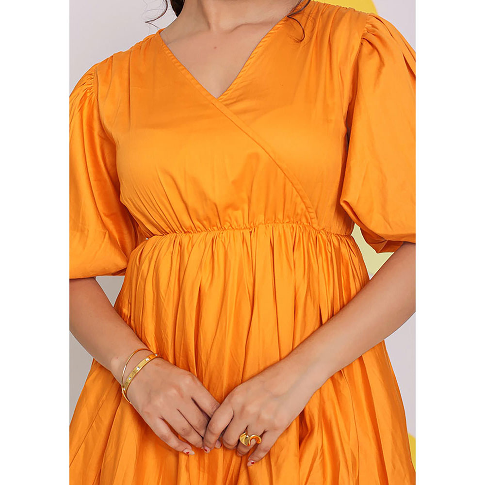 Kaori By Shreya Women Orange Relaxed Solid Cotton Mini Dress