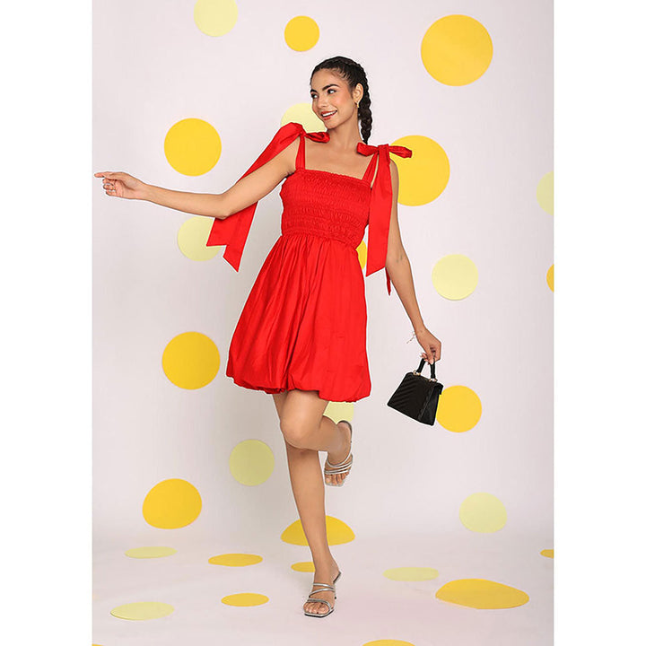 Kaori By Shreya Women Red Relaxed Solid Cotton Mini Dress