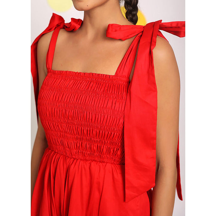 Kaori By Shreya Women Red Relaxed Solid Cotton Mini Dress