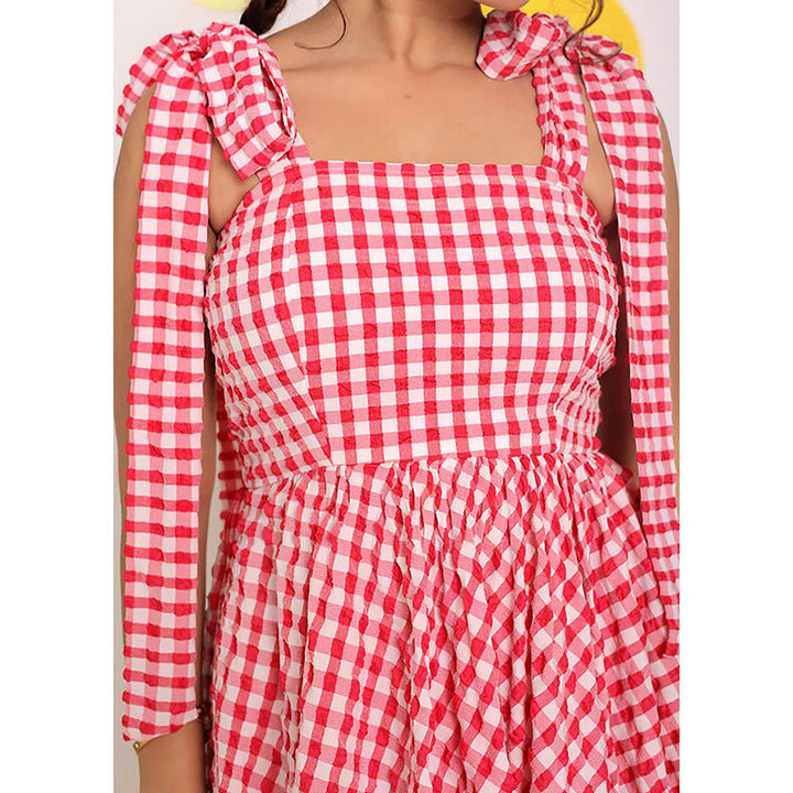 Kaori By Shreya Women Pink Relaxed Checks Cotton Mini Dress