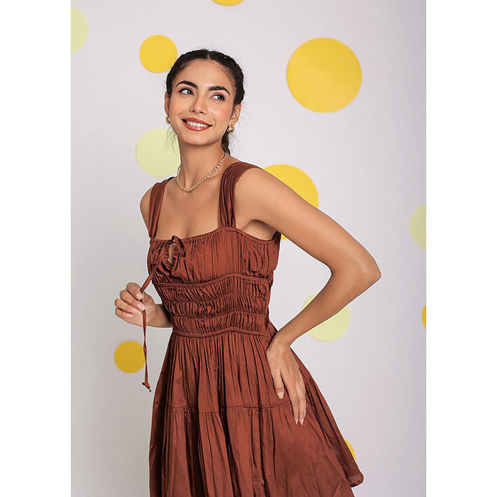 Kaori By Shreya Women Brown Relaxed Solid Cotton Mini Dress