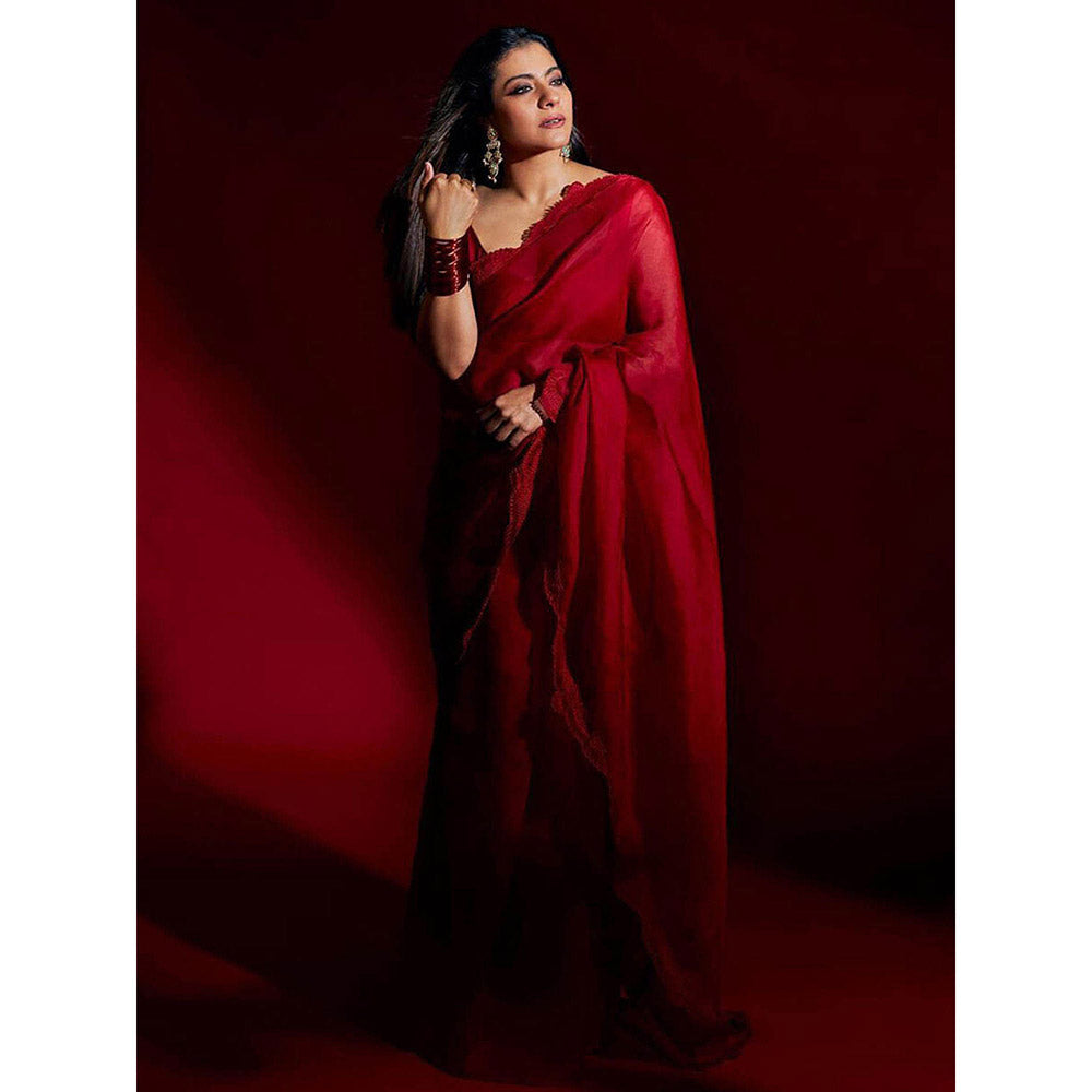 KAPARDARA Eagle Nebula Saree A Pure Silk Organza Saree In The Shade Of Red