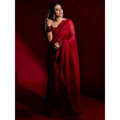 KAPARDARA Eagle Nebula Saree A Pure Silk Organza Saree In The Shade Of Red