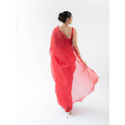KAPARDARA Eagle Nebula Saree A Pure Silk Organza Saree In The Shade Of Red