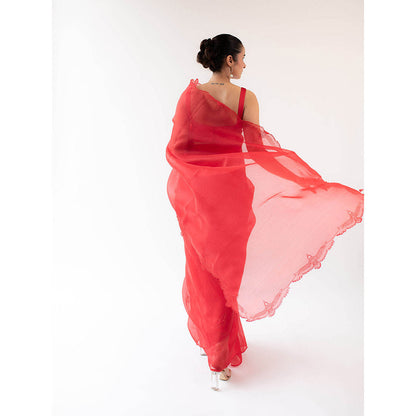 KAPARDARA Eagle Nebula Saree A Pure Silk Organza Saree In The Shade Of Red