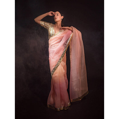 KAPARDARA Rosette Nebula Saree A Shaded Pure Silk Organza Saree Handcrafted