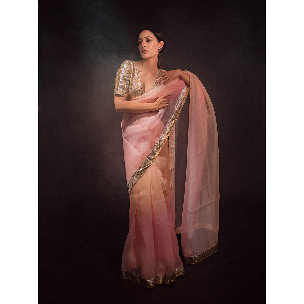 KAPARDARA Rosette Nebula Saree A Shaded Pure Silk Organza Saree Handcrafted