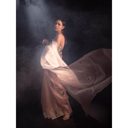 KAPARDARA Shade Of Pink Night Sky Is The Luna Saree A Pure Silk Organza Saree