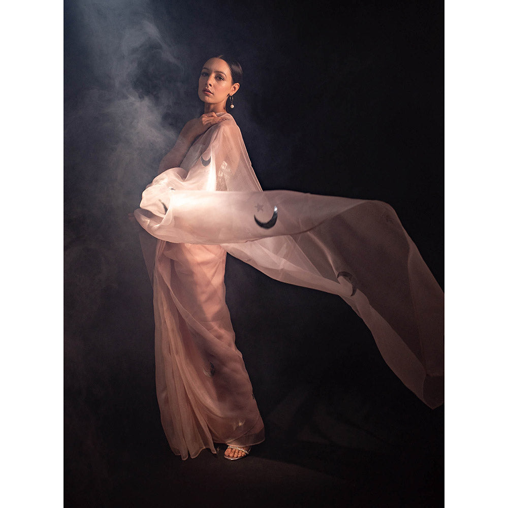KAPARDARA Shade Of Pink Night Sky Is The Luna Saree A Pure Silk Organza Saree