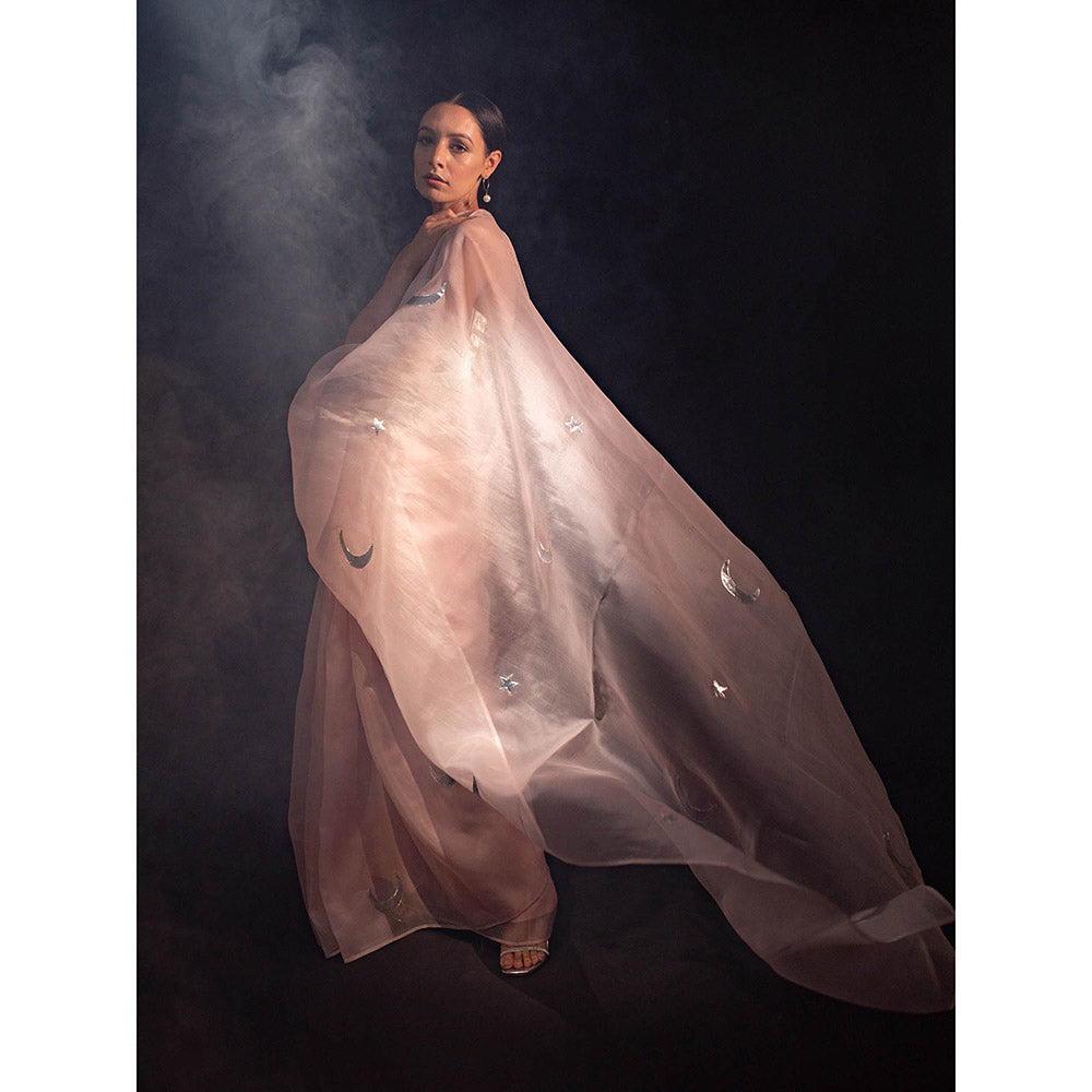 KAPARDARA Shade Of Pink Night Sky Is The Luna Saree A Pure Silk Organza Saree
