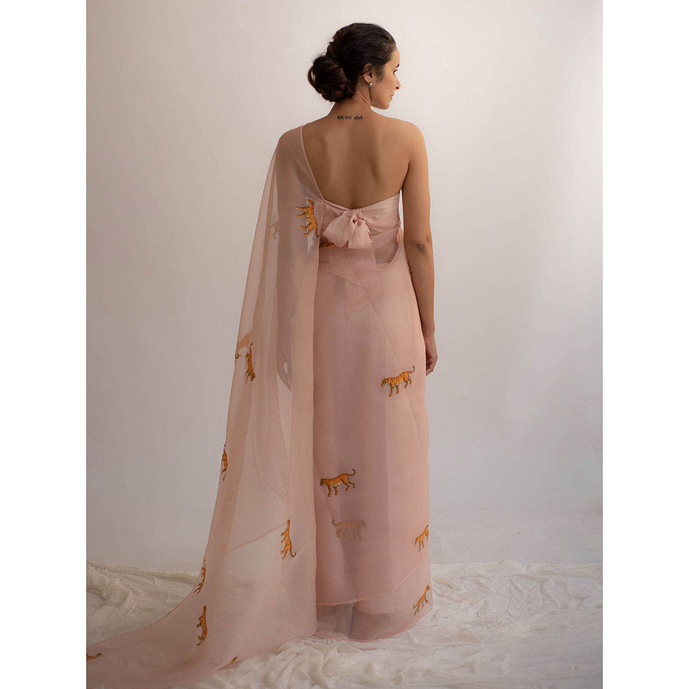 KAPARDARA A Pure Silk Organza Saree In The Shade Of Rose Pink With Hand Painted Motifs