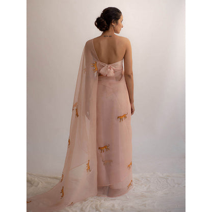 KAPARDARA A Pure Silk Organza Saree In The Shade Of Rose Pink With Hand Painted Motifs