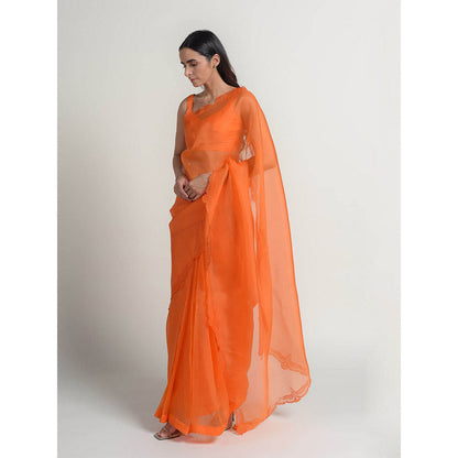 KAPARDARA Eagle Nebula Saree A Pure Silk Organza Saree In The Shade Of Orange