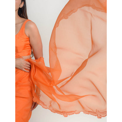 KAPARDARA Eagle Nebula Saree A Pure Silk Organza Saree In The Shade Of Orange