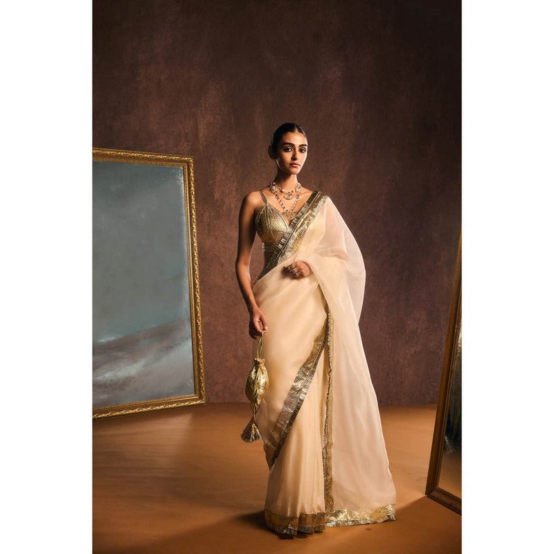 KAPARDARA Ivory Saree without Blouse