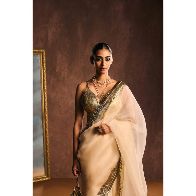 KAPARDARA Ivory Saree without Blouse