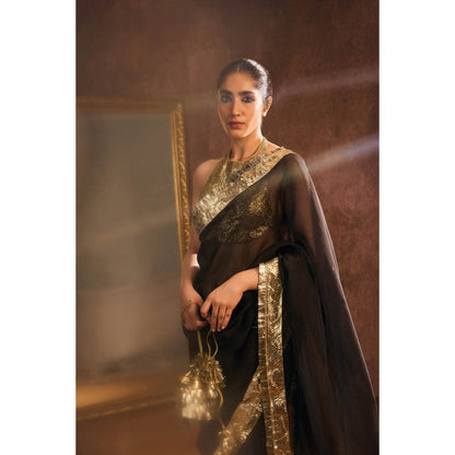 KAPARDARA Black Saree without Blouse