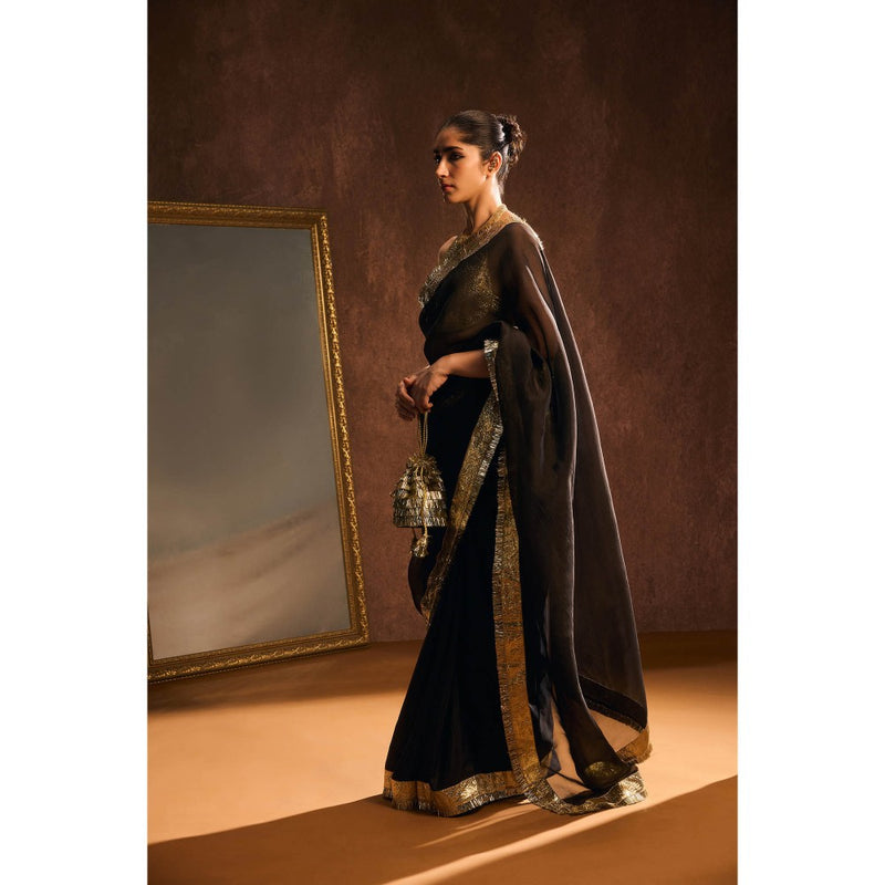 KAPARDARA Black Saree without Blouse