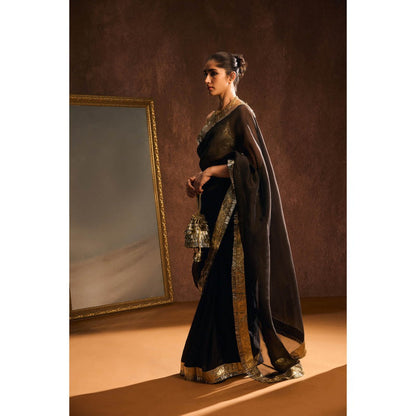 KAPARDARA Black Saree without Blouse