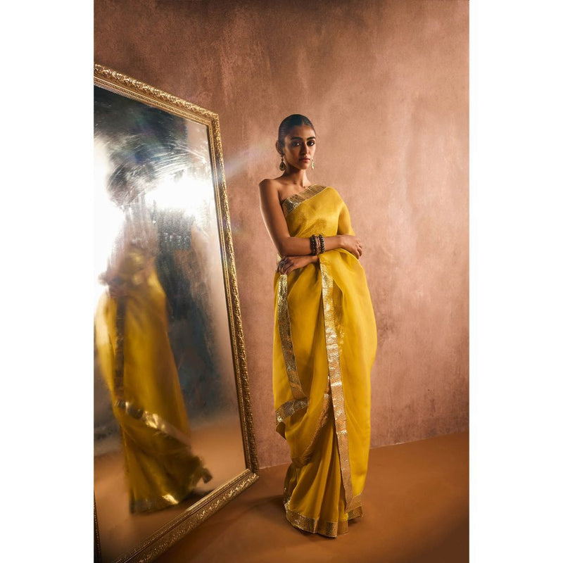 KAPARDARA Mustard Saree without Blouse