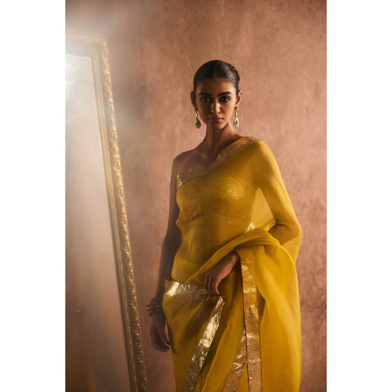 KAPARDARA Mustard Saree without Blouse