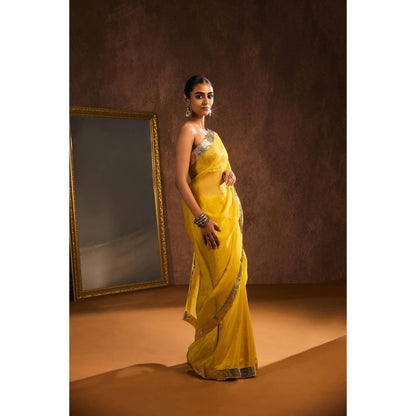 KAPARDARA Mustard Saree without Blouse