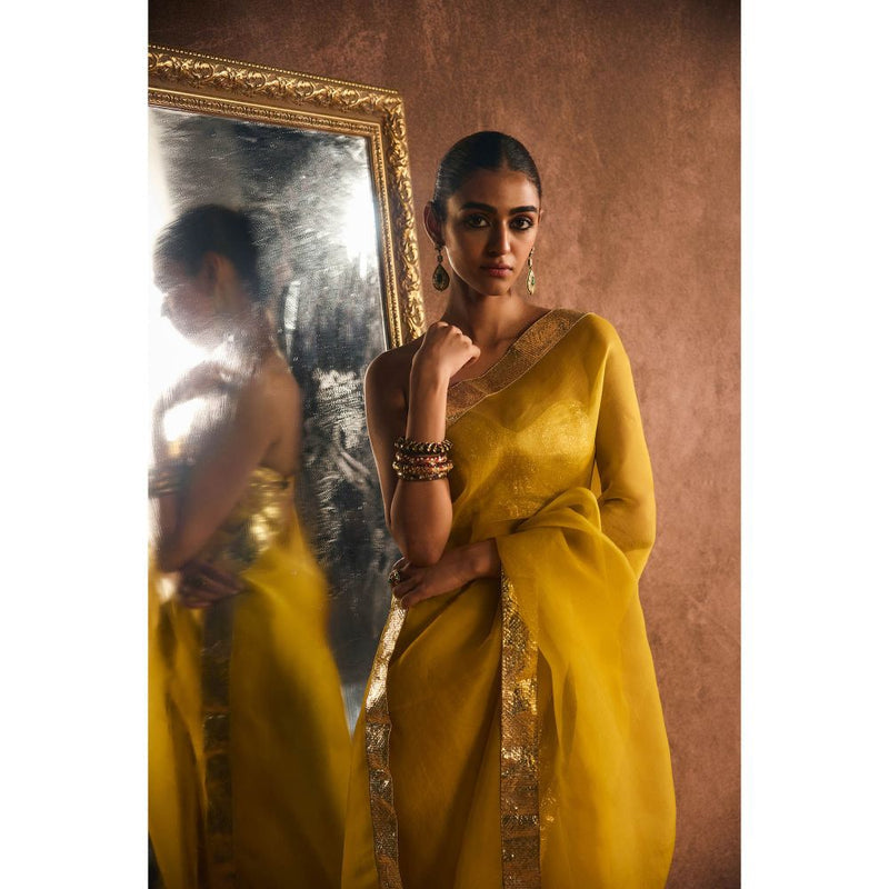 KAPARDARA Mustard Saree without Blouse