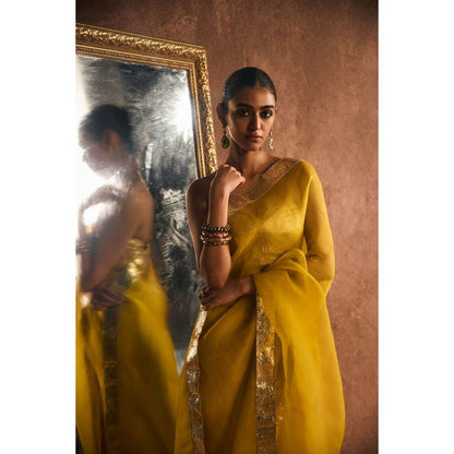 KAPARDARA Mustard Saree without Blouse