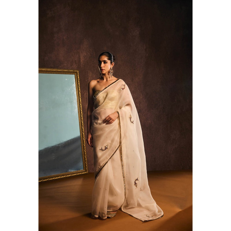 KAPARDARA Ivory Saree without Blouse