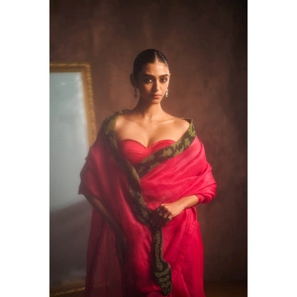 KAPARDARA Rani Pink Saree without Blouse