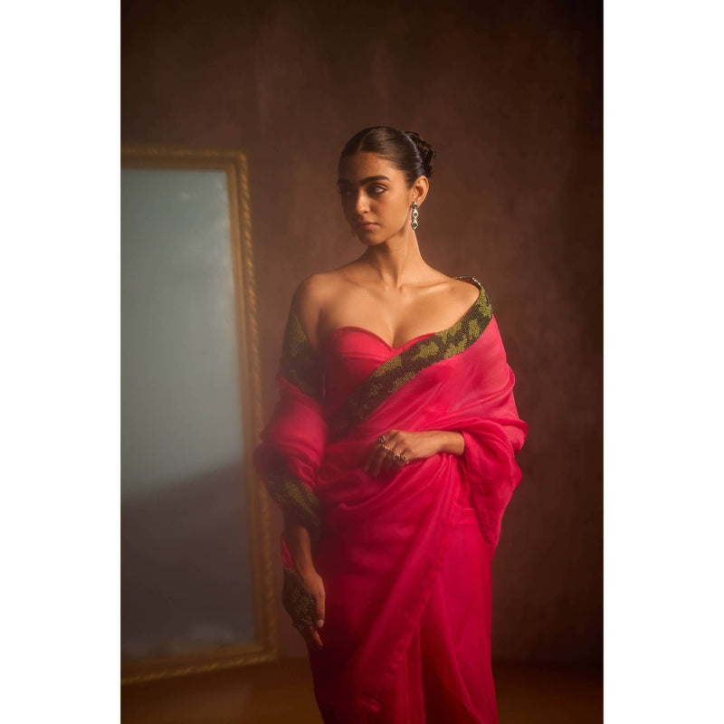 KAPARDARA Rani Pink Saree without Blouse