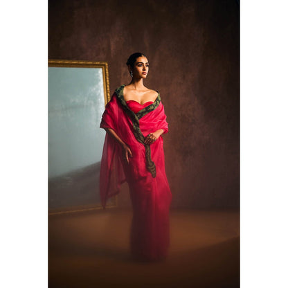 KAPARDARA Rani Pink Saree without Blouse