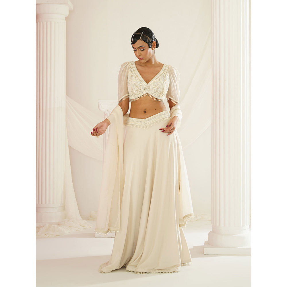 Kapda Dori Ivory Crystals and Pearl Lehenga with Blouse and Dupatta (Set of 3)