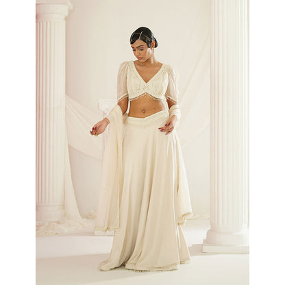 Kapda Dori Ivory Crystals and Pearl Lehenga with Blouse and Dupatta (Set of 3)