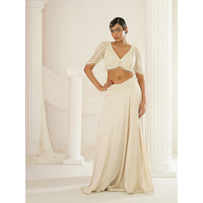 Kapda Dori Ivory Crystals and Pearl Lehenga with Blouse and Dupatta (Set of 3)