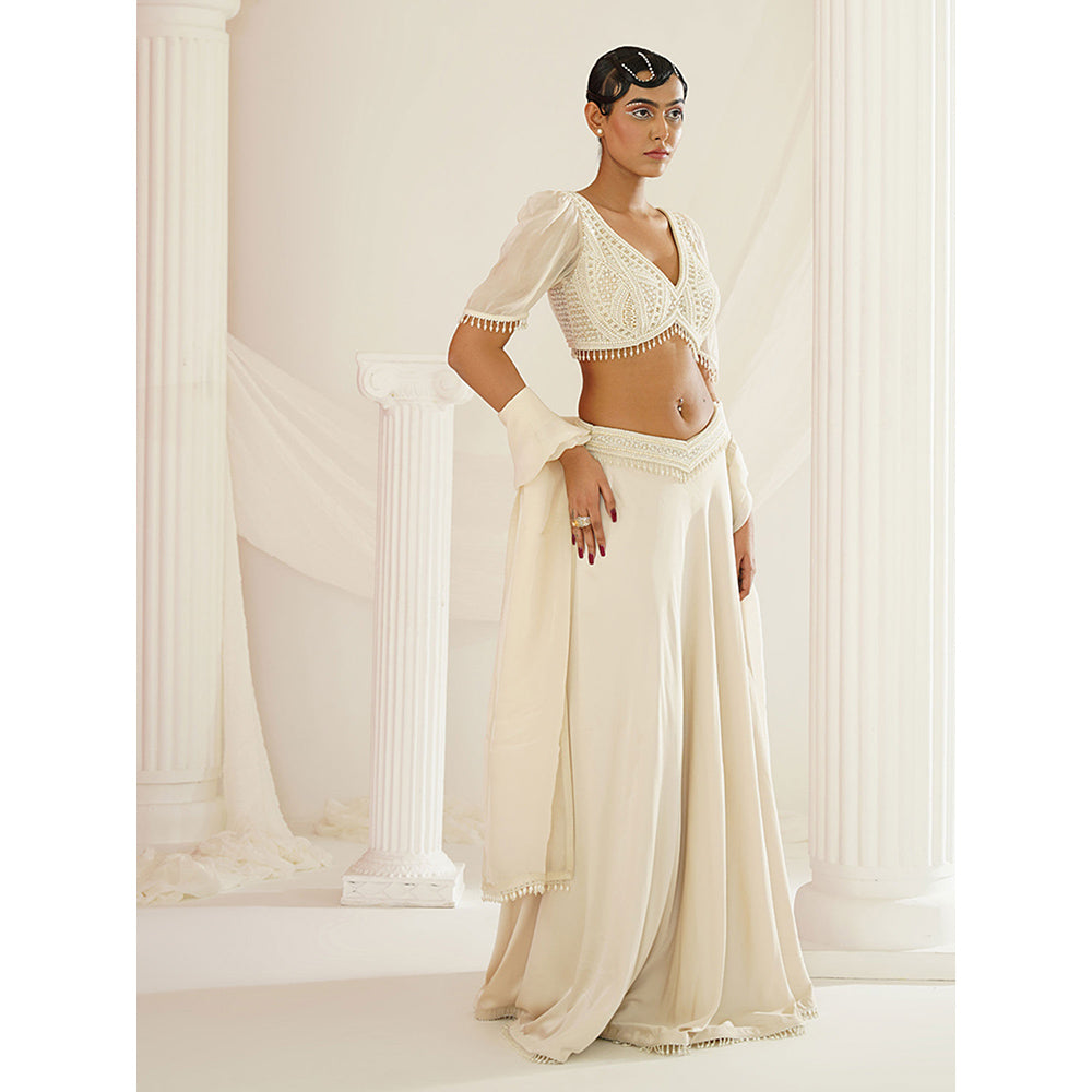 Kapda Dori Ivory Crystals and Pearl Lehenga with Blouse and Dupatta (Set of 3)
