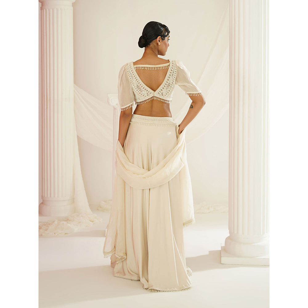 Kapda Dori Ivory Crystals and Pearl Lehenga with Blouse and Dupatta (Set of 3)