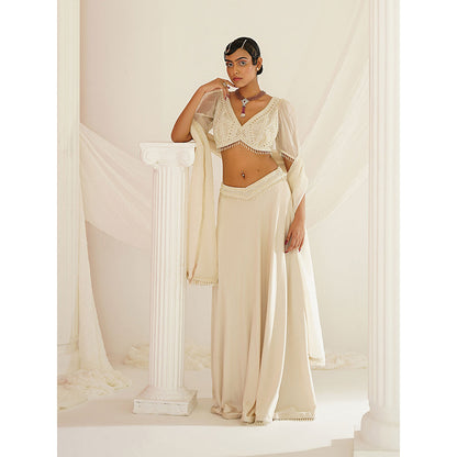 Kapda Dori Ivory Crystals and Pearl Lehenga with Blouse and Dupatta (Set of 3)