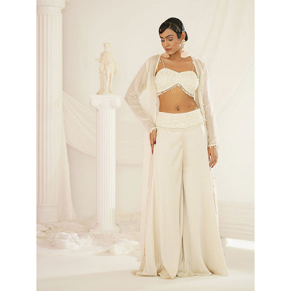 Kapda Dori Ivory Crytal's and Pearl Blouse with Palazzo and Jacket (Set of 3)