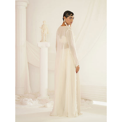 Kapda Dori Ivory Crytal's and Pearl Blouse with Palazzo and Jacket (Set of 3)